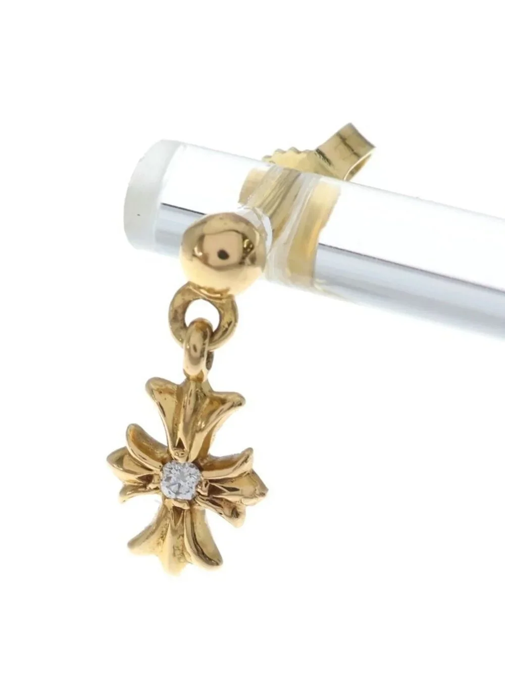 Chrome Hearts 22k Tny CH Dia Tiny CH Plus Drop Earrings 1 Diamond Gold